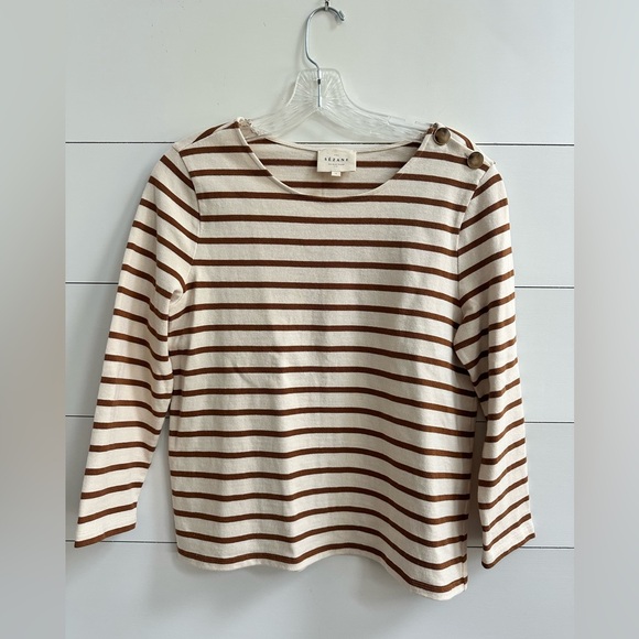 Striped Cream and Brown Women's Top - Picture 3 of 7
